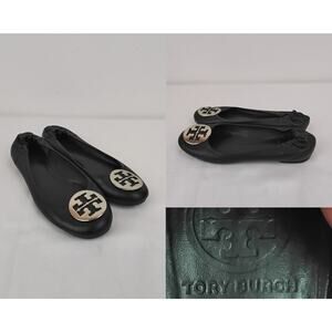 Tory Burch Reva Ballet Flat Women's 9M Black Silver #W4753